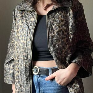 JM Collection Leopard Print Zip Up Jacket Size 18 Retro y2K Statement